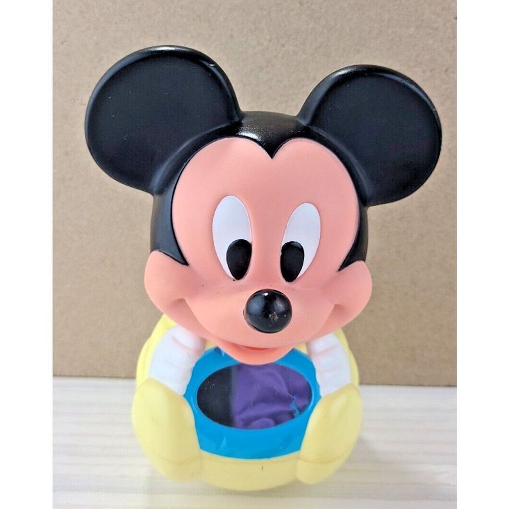 Vintage Mickey Mouse Roly Poly Baby Toy 1984 Disney w/ Chiming Sound and Mirror